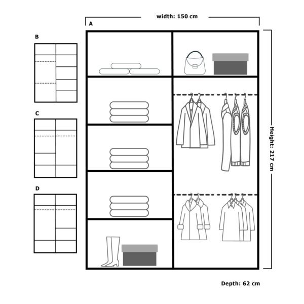 Chase Wardrobe Black, White, Grey and Walnut in 150cm and 203cm