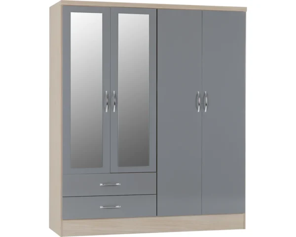 4 Door 2 Drawed Mirrored Wardrobe