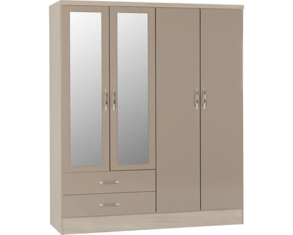 4 Door 2 Drawed Mirrored Wardrobe