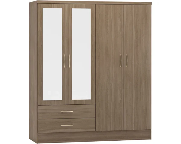 4 Door 2 Drawed Mirrored Wardrobe